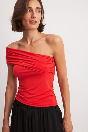 Red One Shoulder Jersey Top