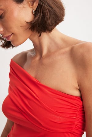 Red One Shoulder Jersey Top