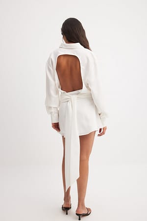 White Open Tie Back Shirt Dress