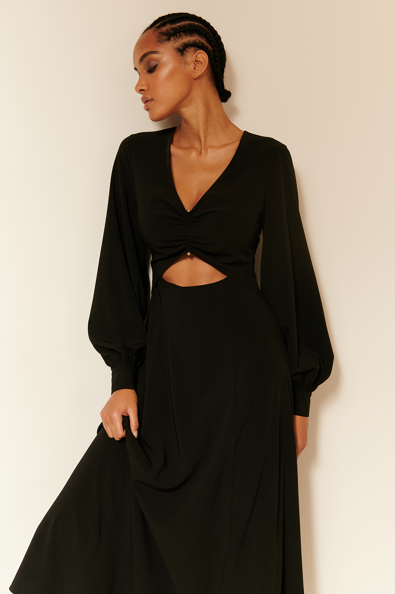 Gathered Cut Out Detail Dress Black | NA-KD