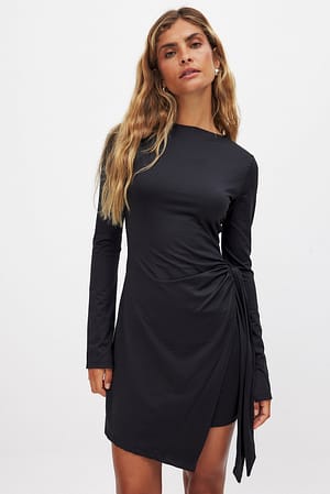 Black Overlap Mini Dress