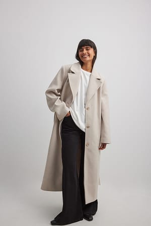 Oversized Belted Coat Beige | NA-KD