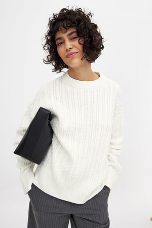 Offwhite Oversized Cable Knit Sweater