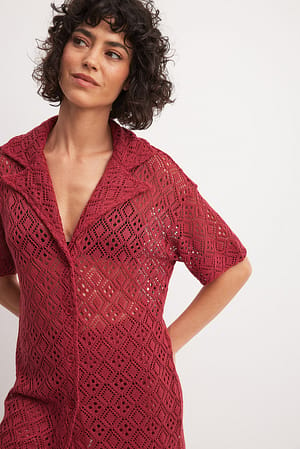 Red Oversized Crochet Shirt