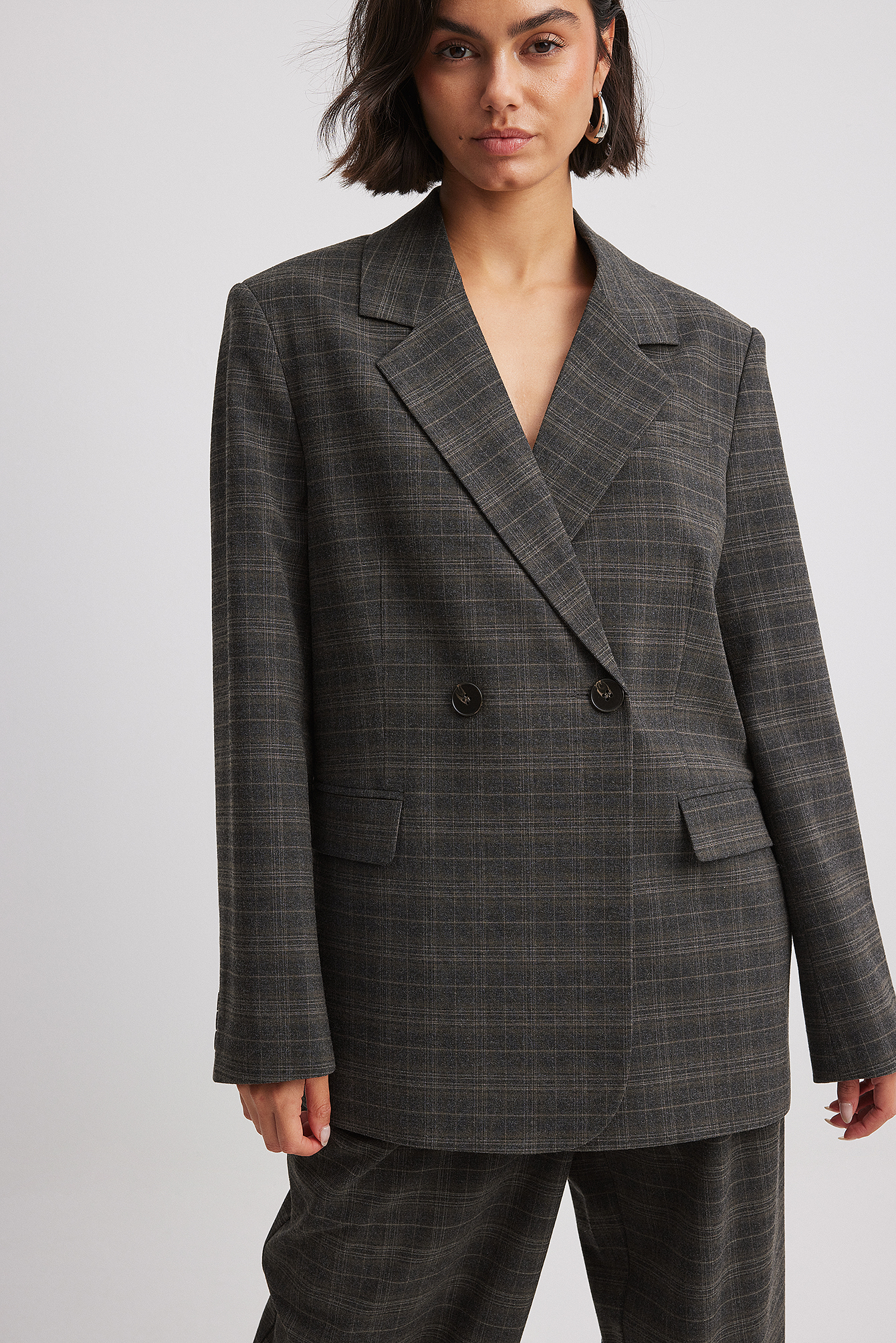 Grey checkered blazer on sale womens