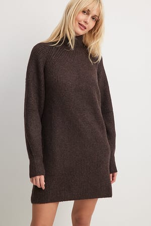 Coffee Oversized Knitted Polo Dress