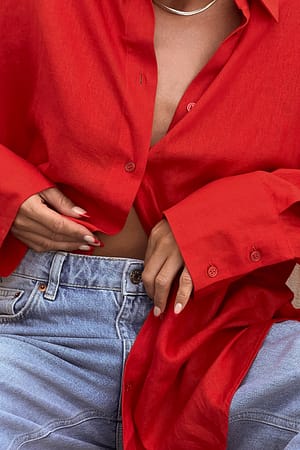 Red Oversized Linen Blend Shirt