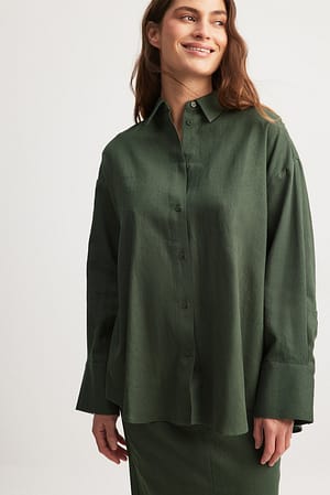 Green Oversized skjorta i linneblandning