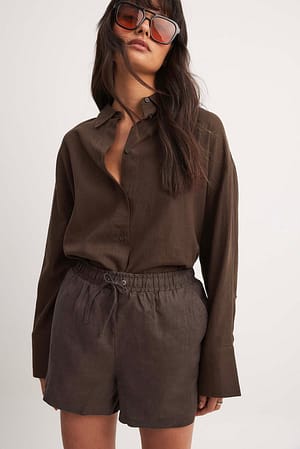 Brown Camisa oversize de mezcla de lino