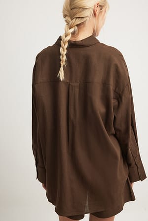 Brown Oversized shirt van linnenmix