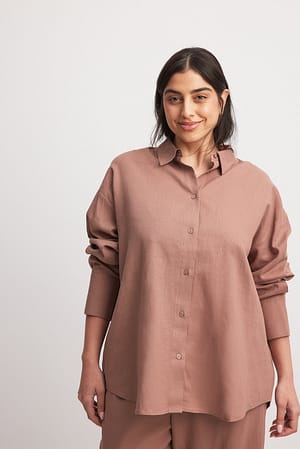 Dusty Pink Oversized skjorta i linneblandning