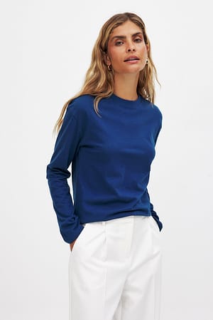 Navy Långärmad oversize topp