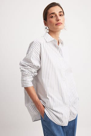 Blue/White Stripe Oversized katoenen overhemd met lange mouwen