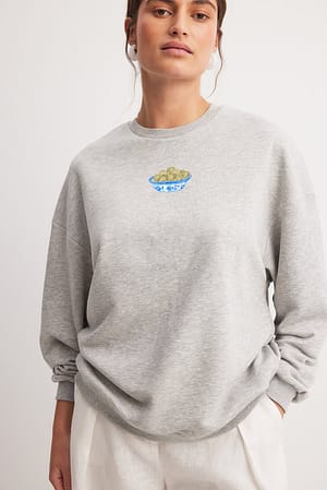 Grey Luźny sweter z nadrukiem