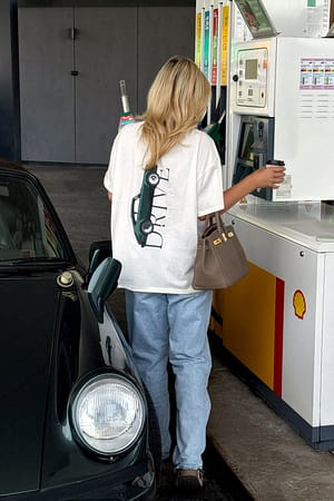 Offwhite/Green Oversized t-skjorte med trykk