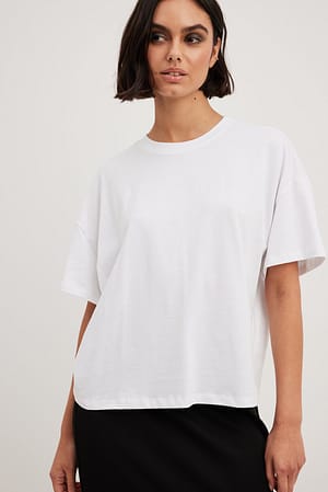 Oversize-T-Shirt mit 3/4-Ärmeln Weiß | NA-KD