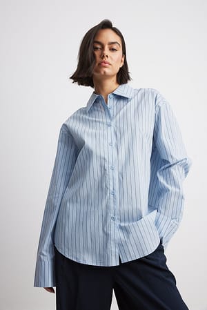 Blue Stripe Camisa de algodão oversize às riscas