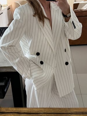 White/Black stripe Oversized gestreepte double-breasted blazer