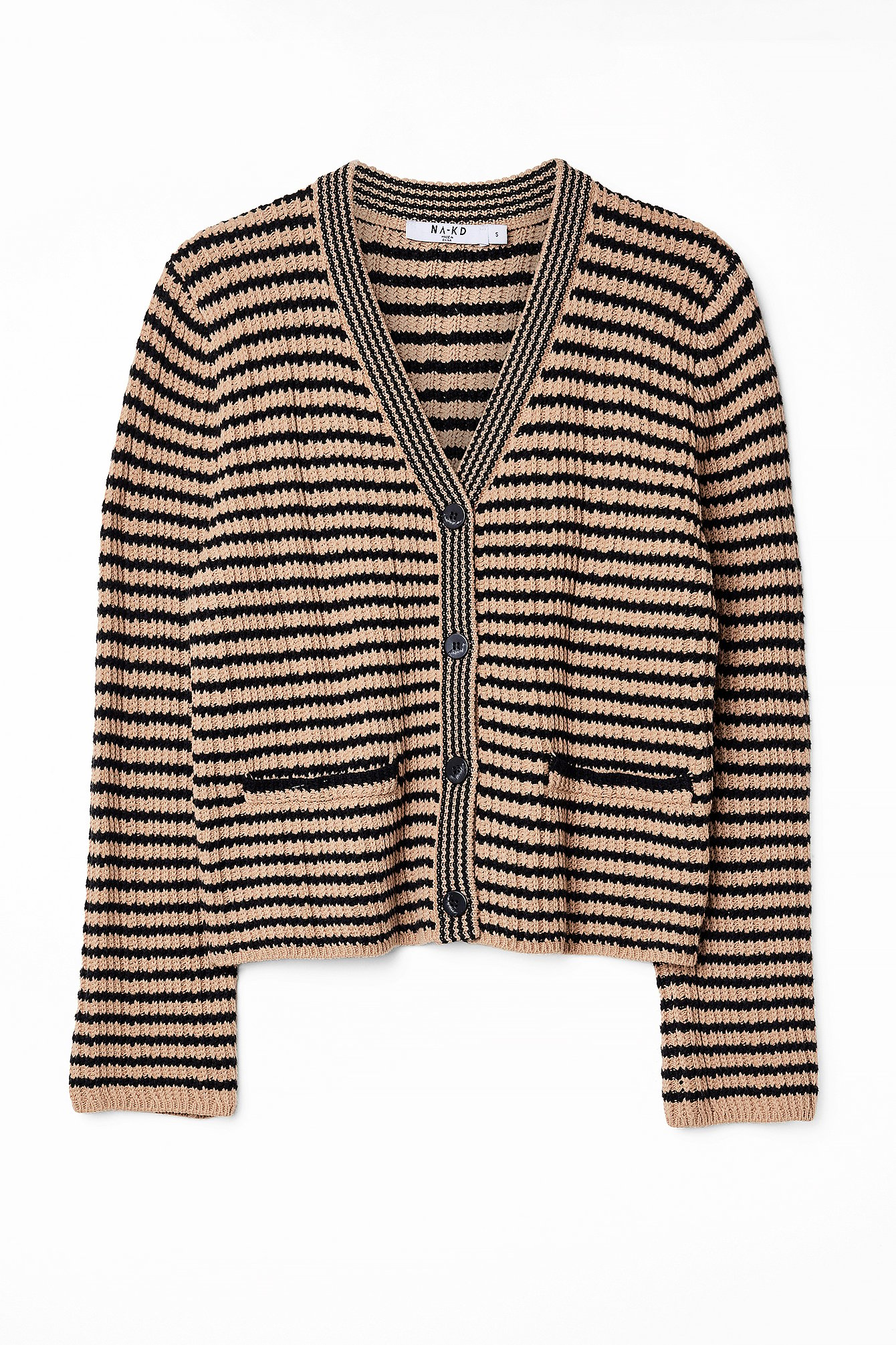Oversized Striped Knitted Cardigan Beige | NA-KD