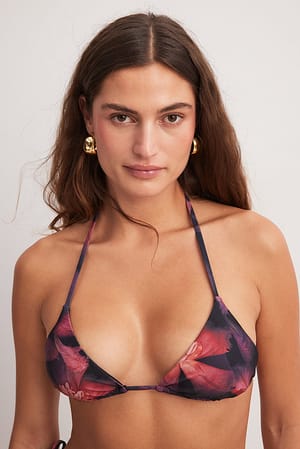 Red Flower Print Haut de bikini triangle rembourré