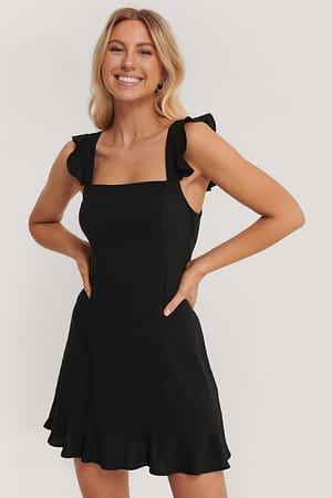Frill Detail Mini Dress Black | NA-KD