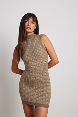 Brown Pattern Detail Mini Dress