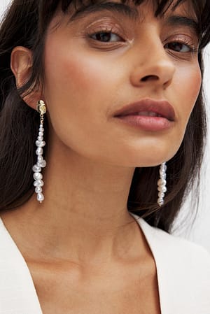 White Pearl Dangle Earrings