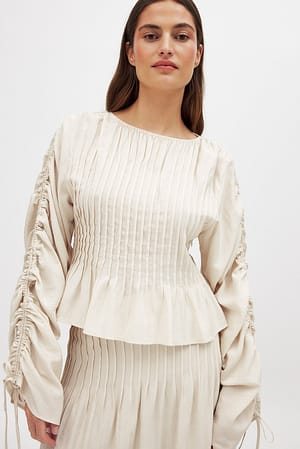 Sandshell Pleated Detail Volume Sleeve Blouse