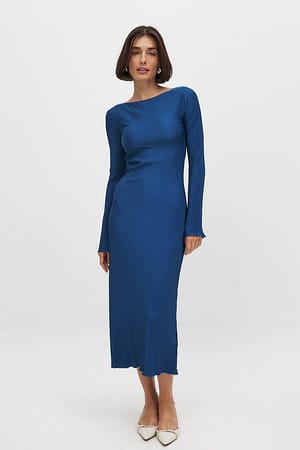 Navy Geplooide midi-jurk