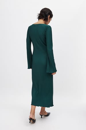 Dark Green Geplooide midi-jurk