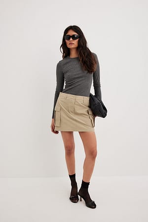 Khaki Beige Minifalda con bolsillo