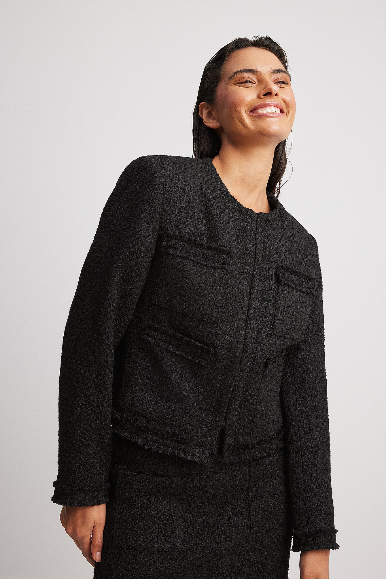 Pocket Detail Tweed Jacket Black | NA-KD
