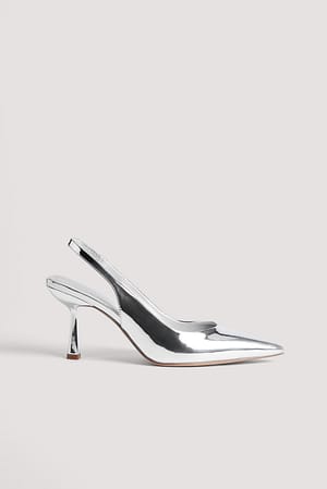 Silver Pointy Slingback Pumps