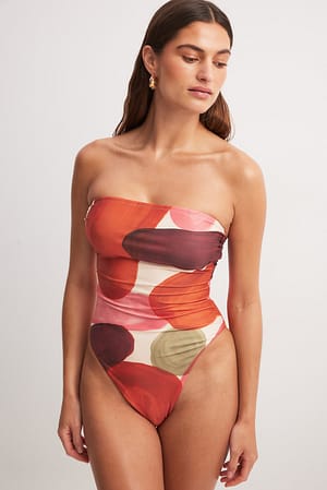 Colorblock Printed Bandeau Swimsuit