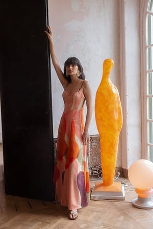 Colorblock Printed Maxi Slip Dress