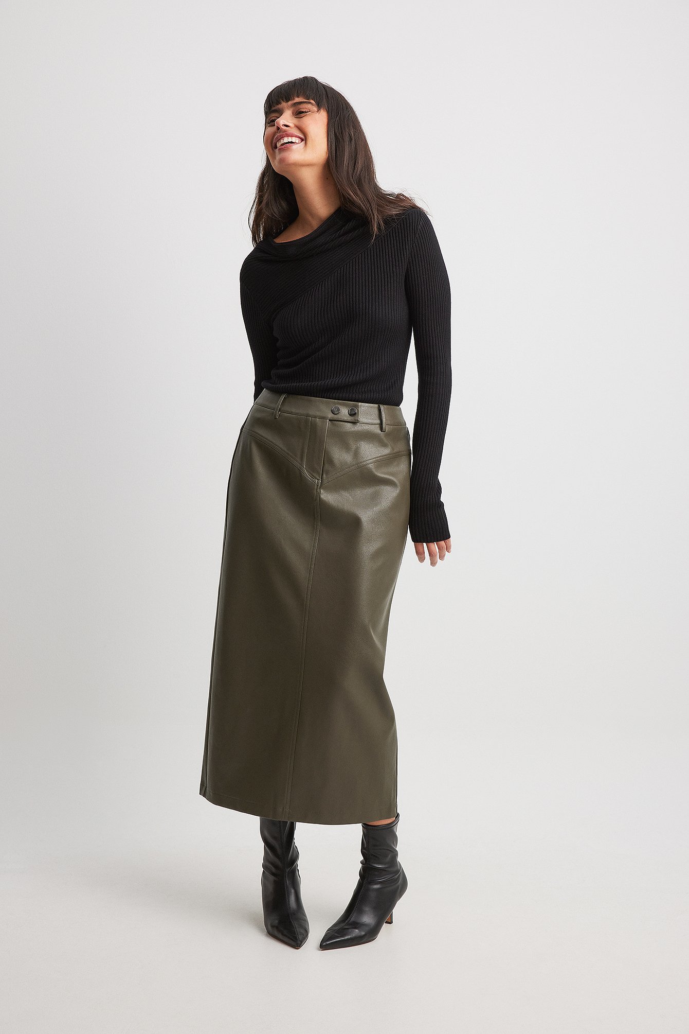 Olive green sale leather skirt