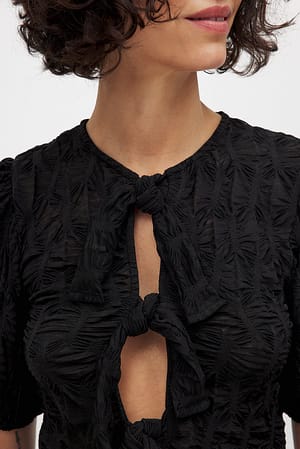 Black Puff Sleeve Tie Top