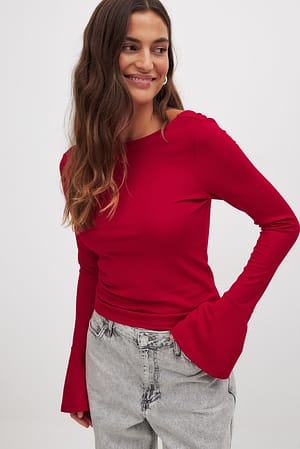 Red Punto Flounce Sleeve Top