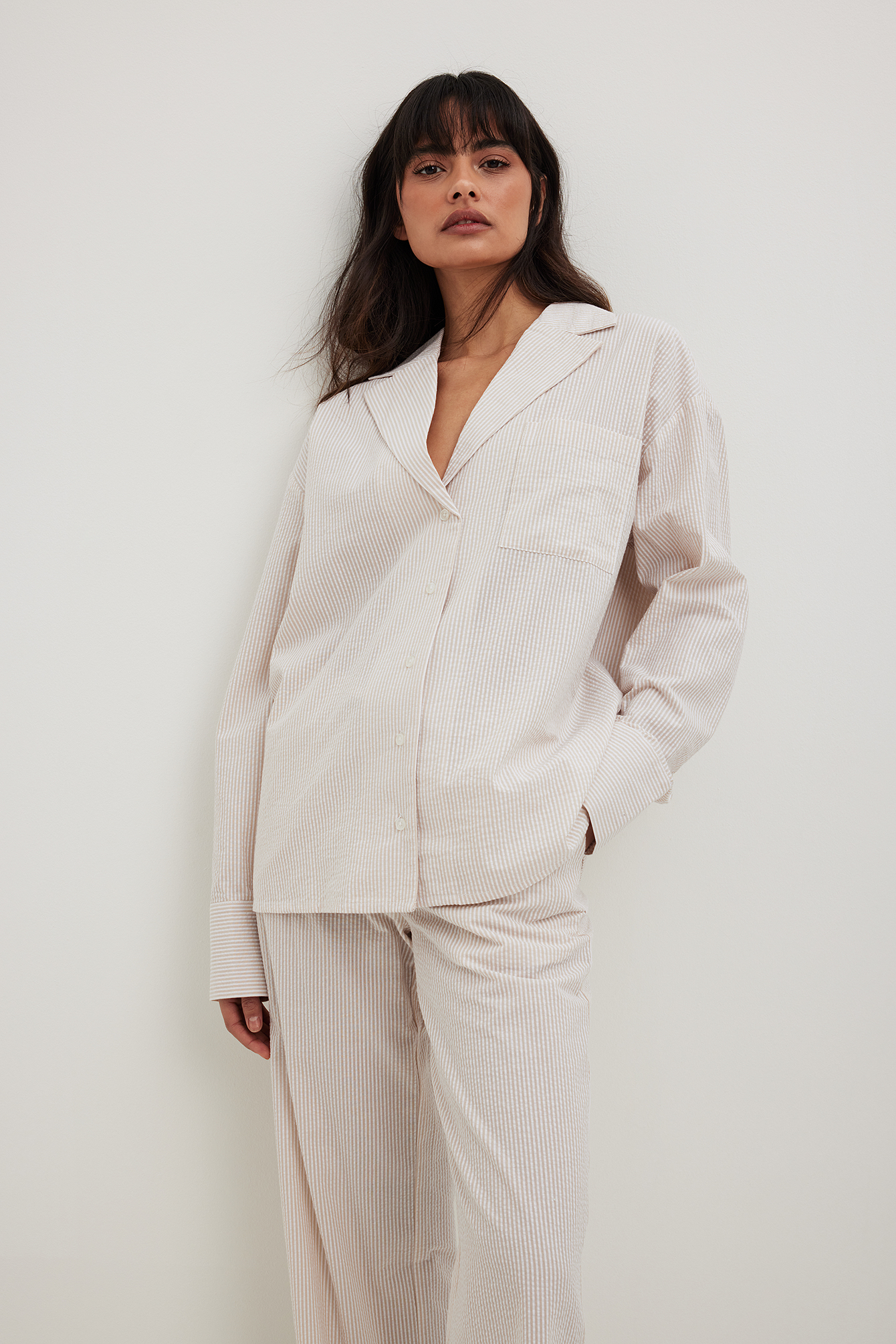 Satin Contrast Velvet Tie Cuff Pajama Shirt and Pants Set | Nasty Gal