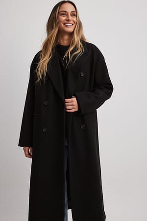 Black Doppelreihiger Mantel mit normaler Passform