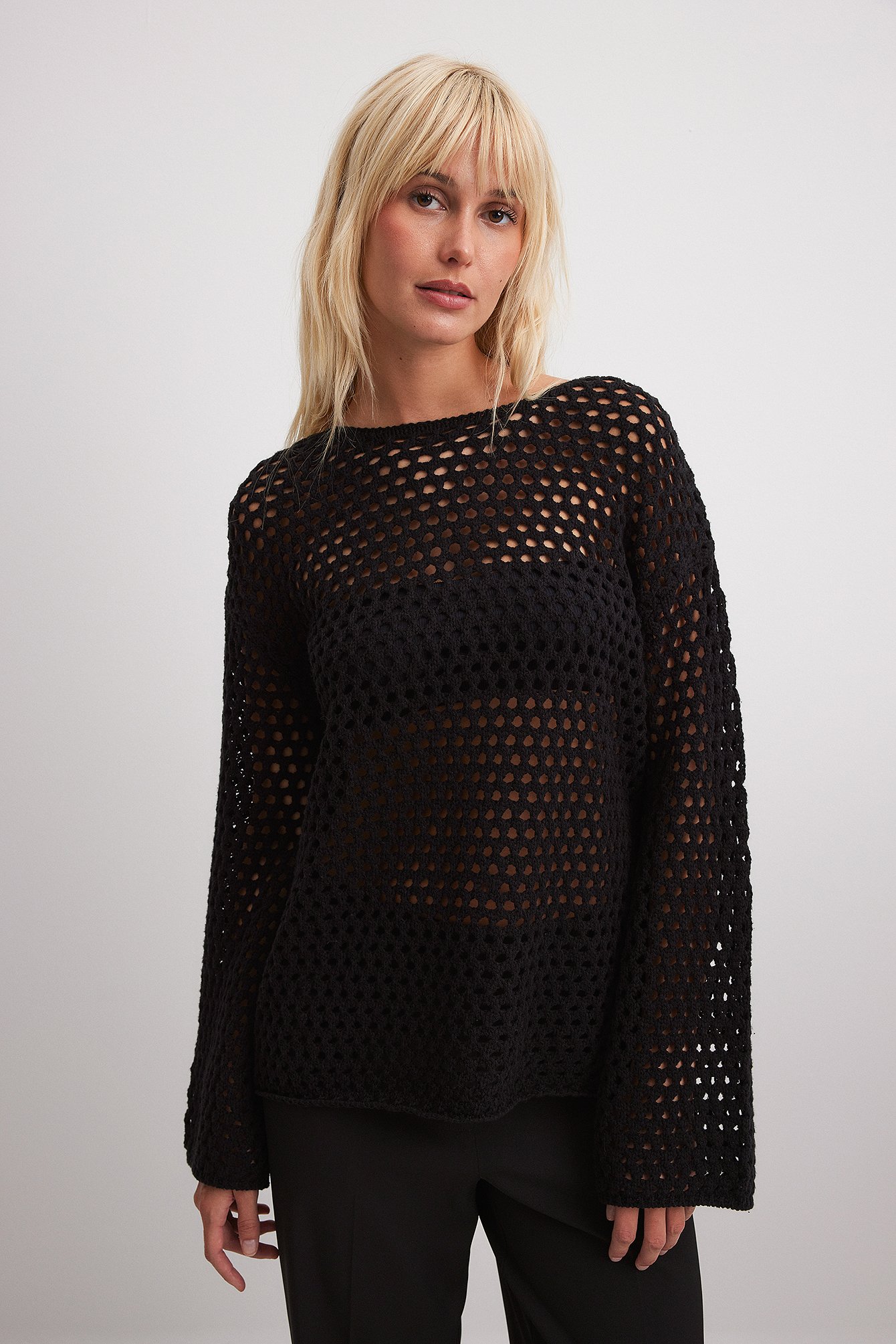 Relaxed Fit Crochet Sweater Black | NA-KD