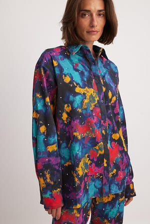 Midnight Bloom Overhemd met strass en print