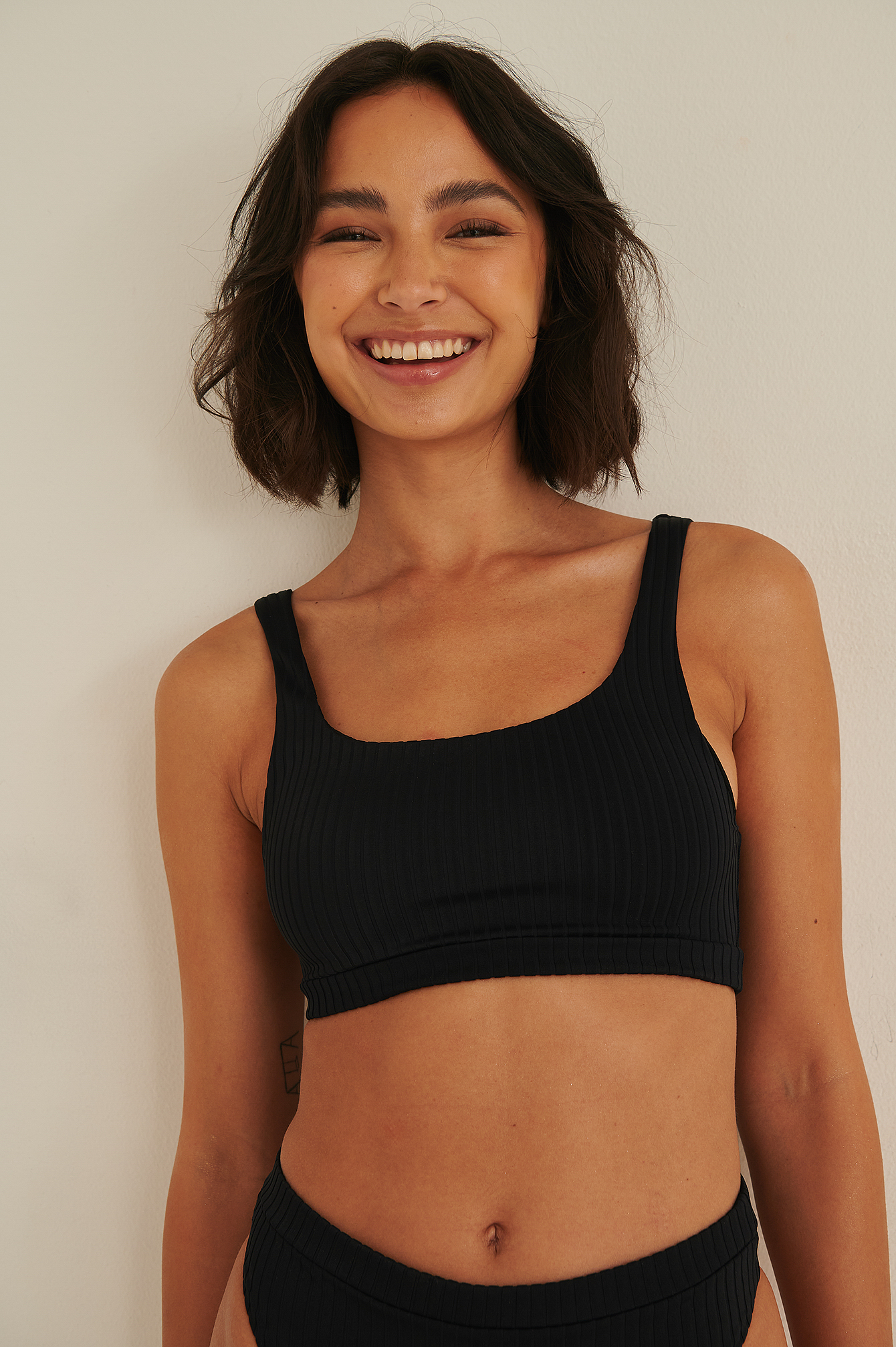 black ribbed swim top