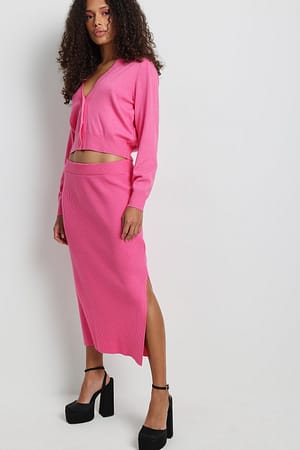 Pink Ribbstickad kjol med hög midja