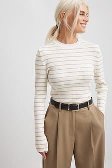 Ribbed Knitted Round Neck Sweater Stripe | NA-KD
