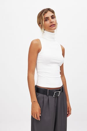 Offwhite Roll Neck Sleeveless Top