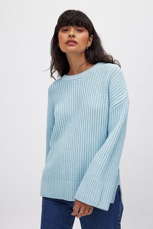 Blue Round Neck Knitted Sweater