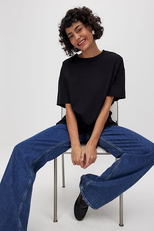 Black Oversized zwaar T-shirt met ronde hals