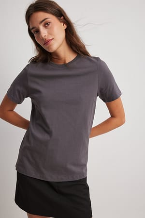 Dark Grey Round Neck Cotton T-Shirt