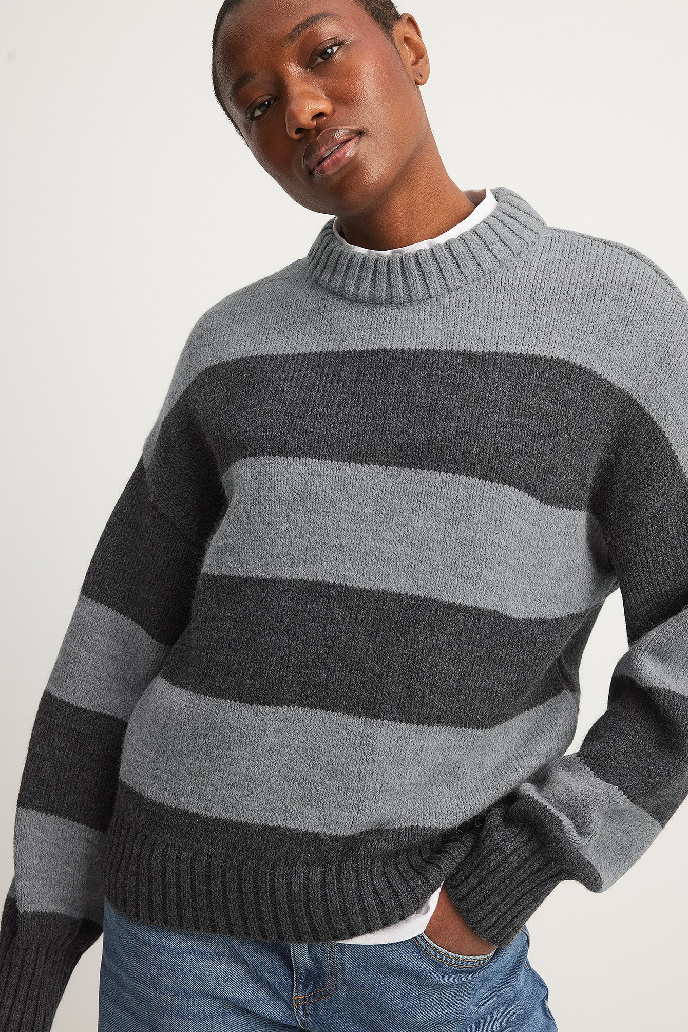 Black and clearance gray striped sweater